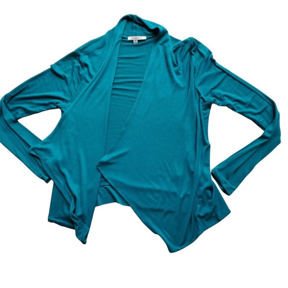 Amber Blue Deep Turquoise Waterfall Open Front Lightweight Knit Cardigan Size M - Picture 5 of 12